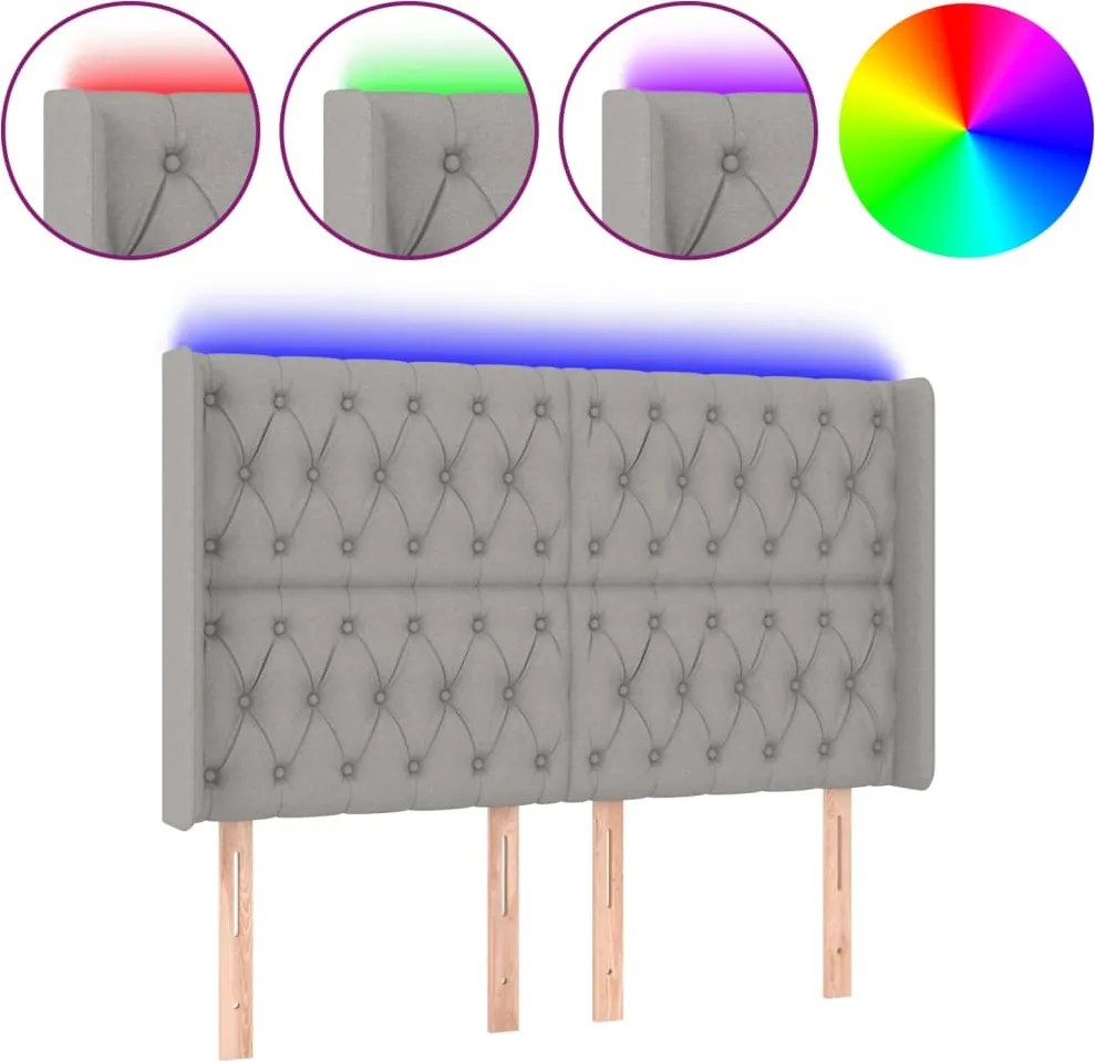 vidaXL Tăblie de pat cu LED, gri deschis, 163x16x118/128 cm, textil