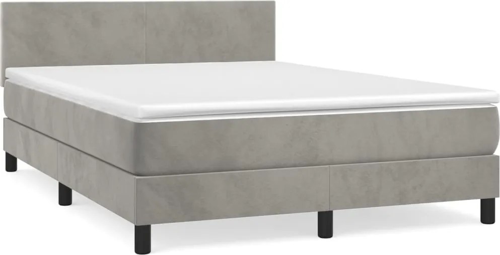 vidaXL Pat box spring cu saltea, gri deschis, 140x200 cm, catifea