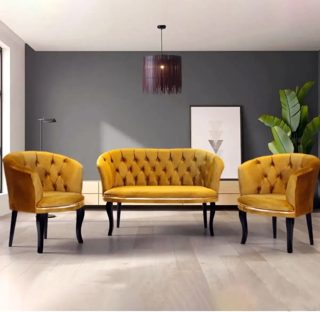 Set canapea Milano Relax Homs textil mustar gold