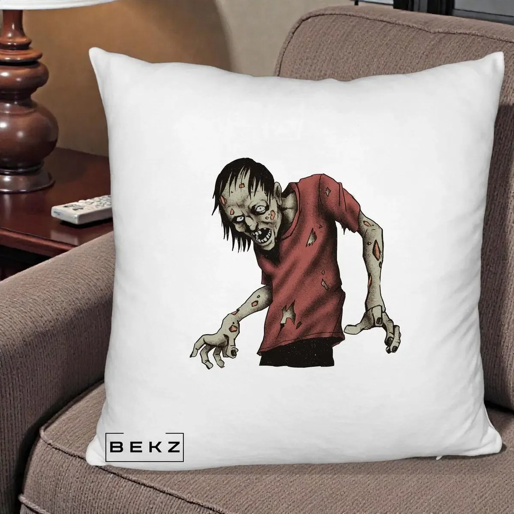 Perna Decorativa Halloween Zombie Infricosator, 40x40 cm, Alb Pufos, Husa Detasabila, Perna Inclusa, BEKZ®