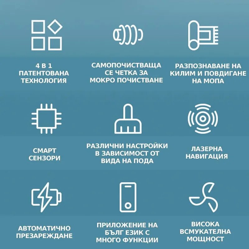 Robot aspirator Tecbot M1, Li-ion 5200 mAh, 4000 Pa, 0.5 l, HEPA, Wi-Fi, Autonomie pana la 160 min, Mop cu auto-curățare, Negru