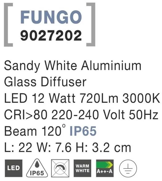 Aplica LED ambientala de exterior IP65 FUNGO alba NVL-9027202