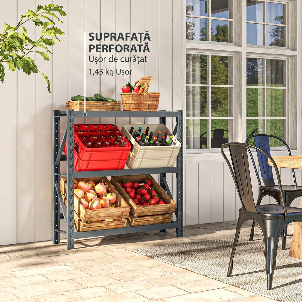 HOMCOM Raft Autoportant pentru Cutii cu 3 Niveluri, Raft pentru 6 Cutii cu Înălțime Reglabilă, 110x30x110 cm, Gri | Aosom Romania