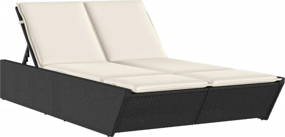 vidaXL Șezlong dublu cu perne, negru, poliratan