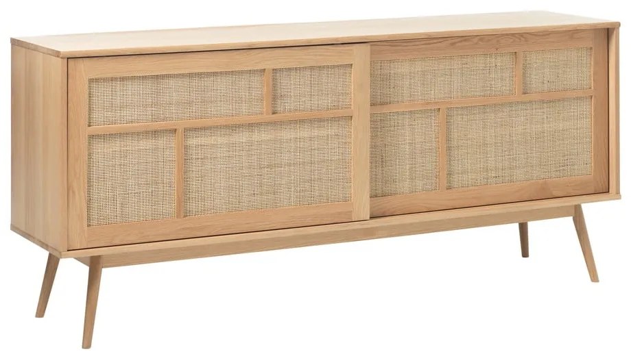 Comodă în culoare naturală joasă cu aspect de lemn de stejar cu ușă glisantă 180x80 cm Barrali – Unique Furniture