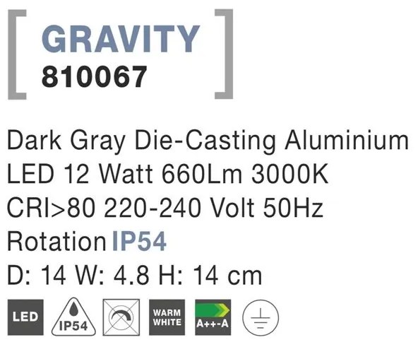 Aplica LED ambientala de exterior IP54 GRAVITY NVL-810067