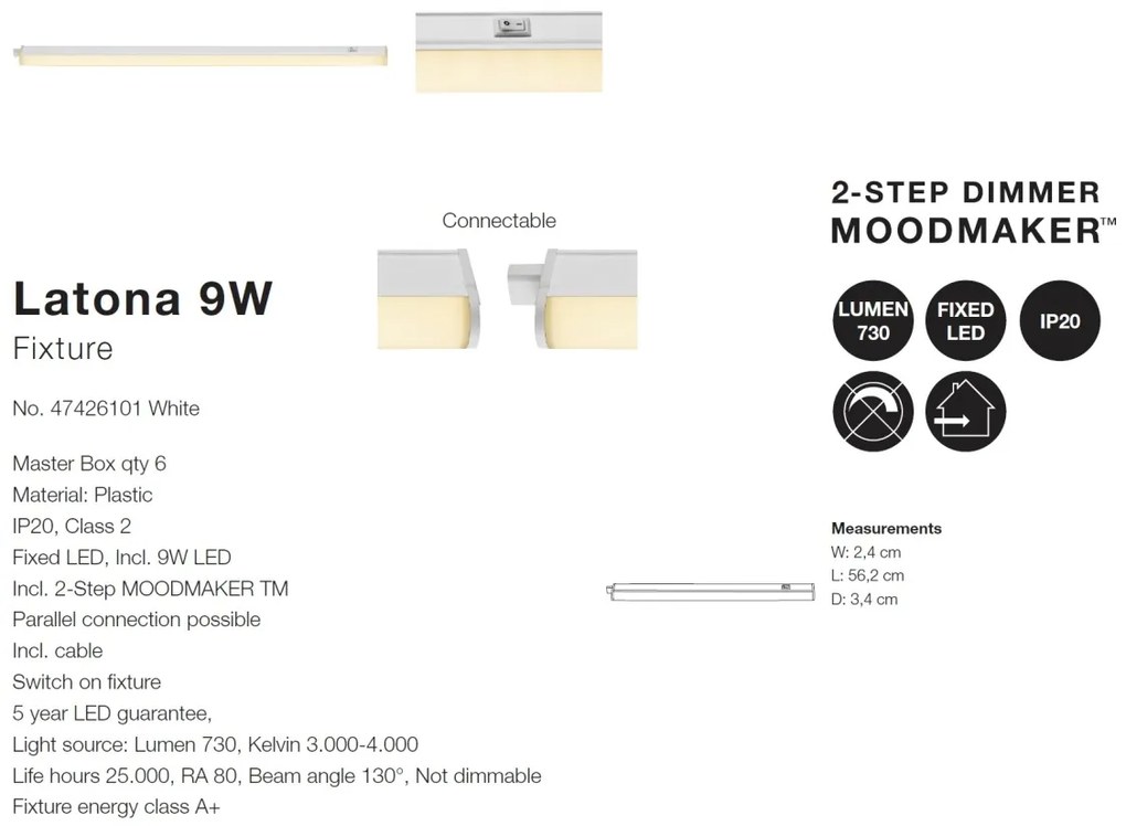 Aplica LED pentru mobila MOODMAKER Latona 9W 47426101 NL