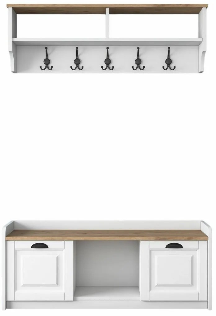 Cuier de perete cu dulap de pantofi Polo White and Walnut