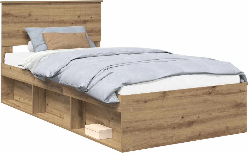 vidaXL Cadru de pat Stejar artizanal 100 x 200 cm Lemn de pin masiv