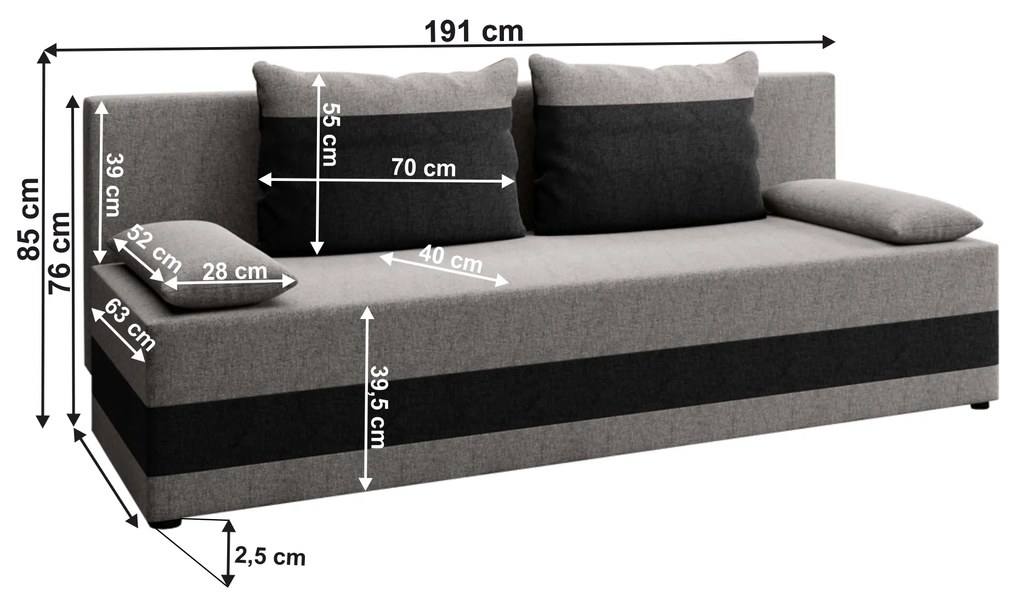 Canapea extensibilă, gri / gri închis, PREMIUM
