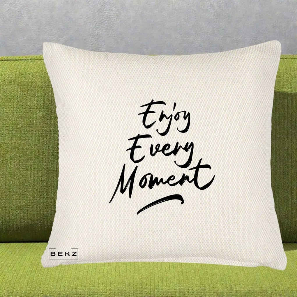 Perna Decorativa Enjoy Every Moment, 40x40 cm, Crem Reliefat, Husa Detasabila, Perna Inclusa, BEKZ®
