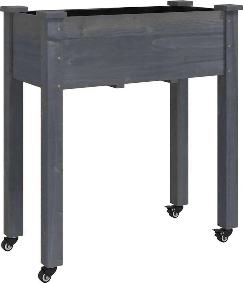 vidaXL Jardinieră pe roți cu căptușeală gri 71x37x80cm lemn masiv brad