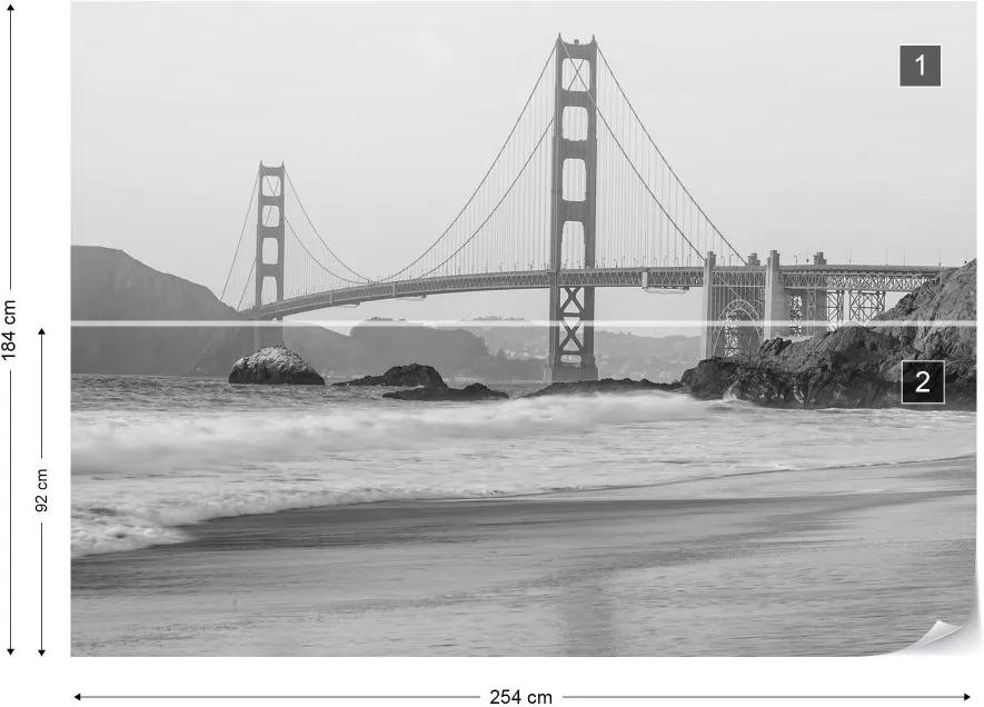 GLIX Fototapet - Black And White Golden Gate Bridge Vliesová tapeta  - 254x184 cm