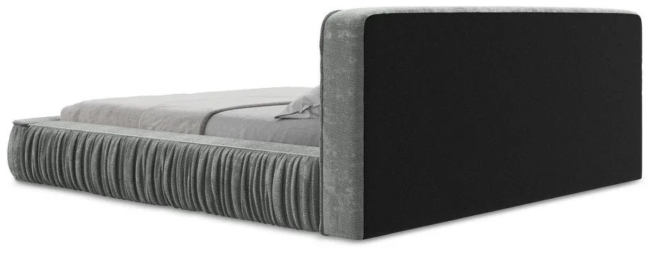 Pat dublu tapițat gri cu spațiu de depozitare cu grilă 140x200 cm Keoni - Makamii