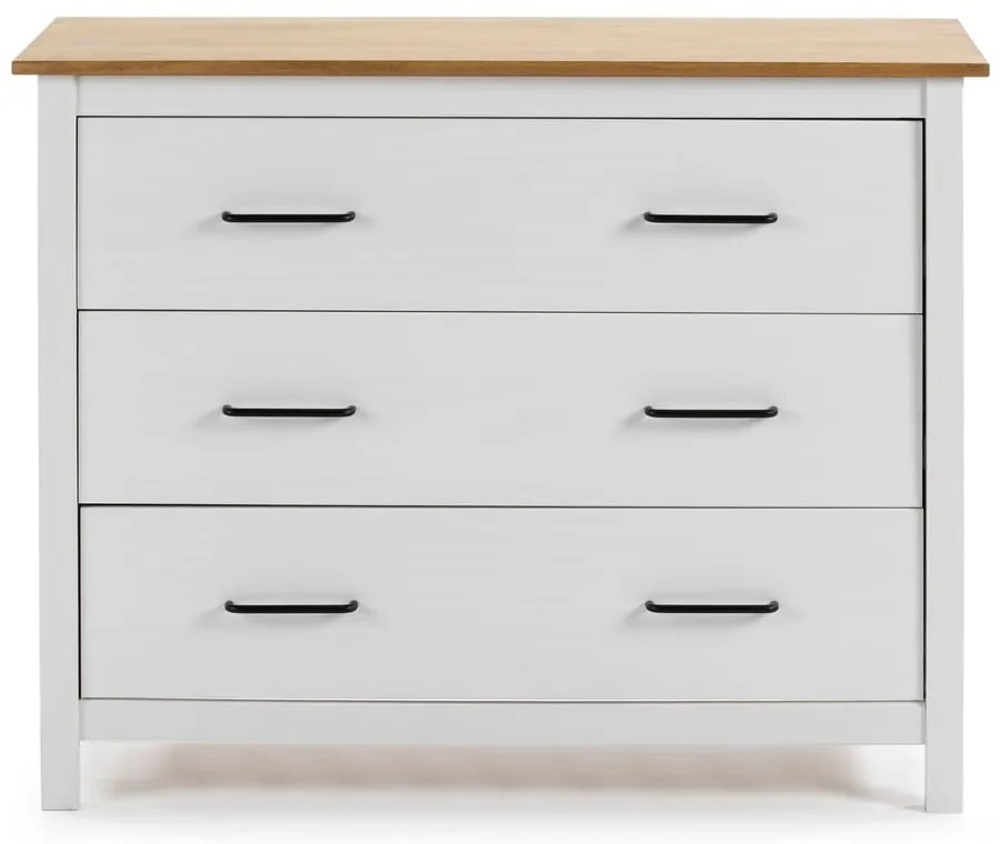 Comodă albă joasă din lemn de pin 100x80 cm Miranda – Marckeric