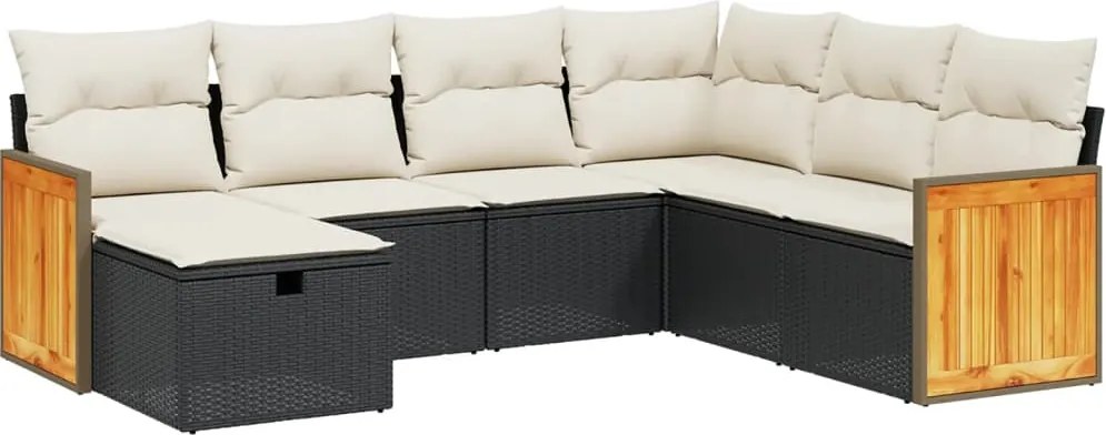 vidaXL Set canapele de grădină cu perne, 7 piese, negru, poliratan