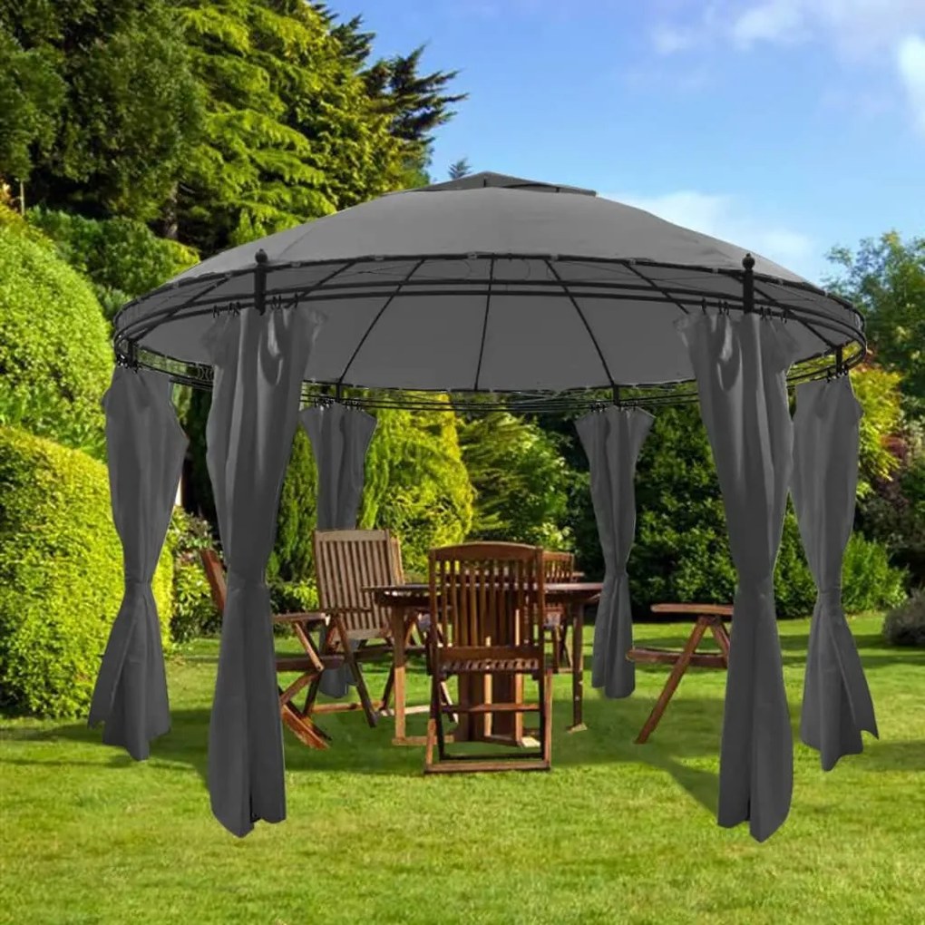 vidaXL Pavilion cu perdele, antracit, 3,5 x 2,7 m, rotund