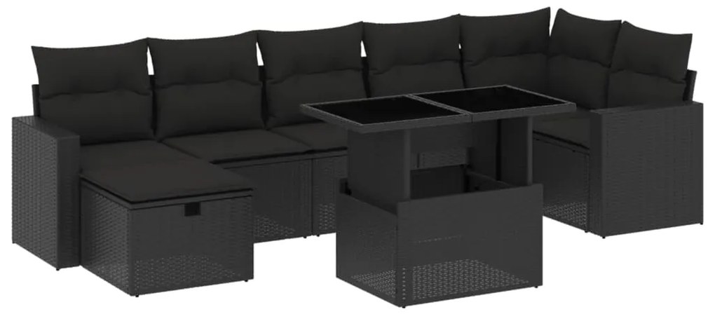 3274825 vidaXL Set mobilier de grădină cu perne, 8 piese, negru, poliratan