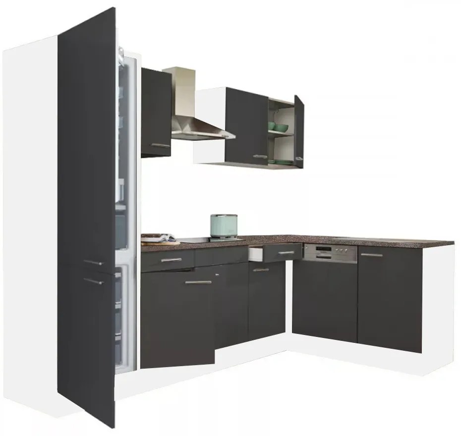 Dulap de bucătărie de colț Yorki 280, corp alb, față antracit satinat, cu frigider sub blat