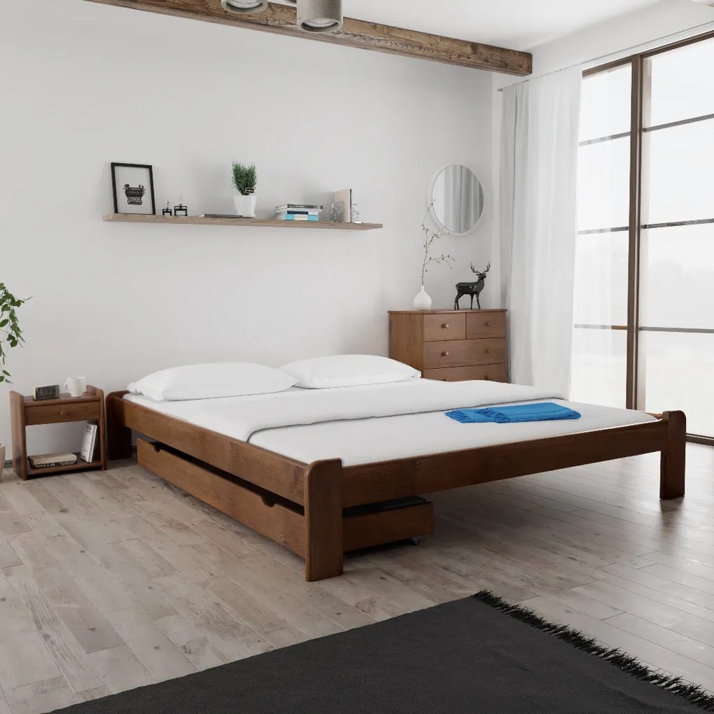 Pat ADA 180x200 cm stejar Saltele: Cu saltele Deluxe 10 cm, Somiera pat: Cu lamele drepte