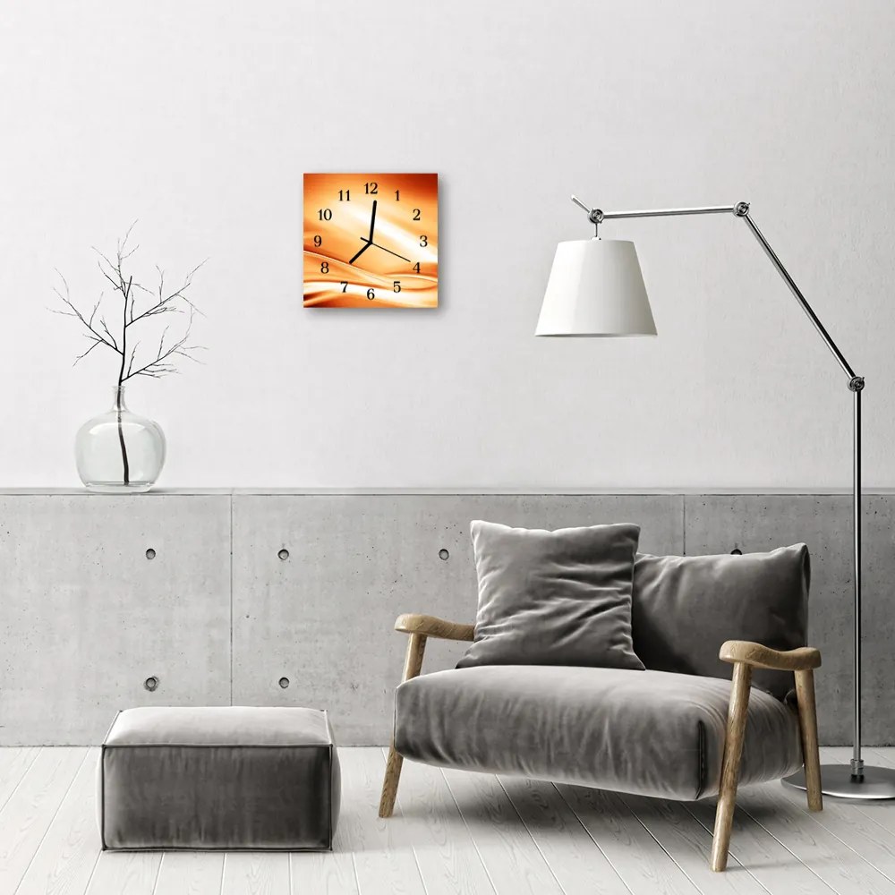 Ceas de perete din sticla pătrat Abstract Art Orange