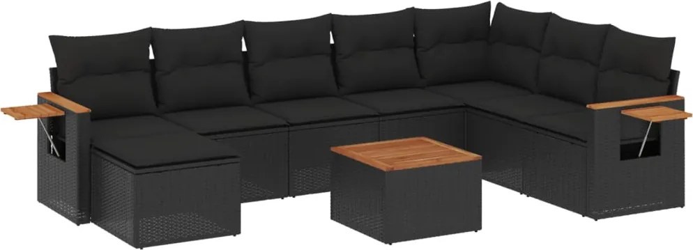 vidaXL Set mobilier de grădină cu perne, 9 piese, negru, poliratan