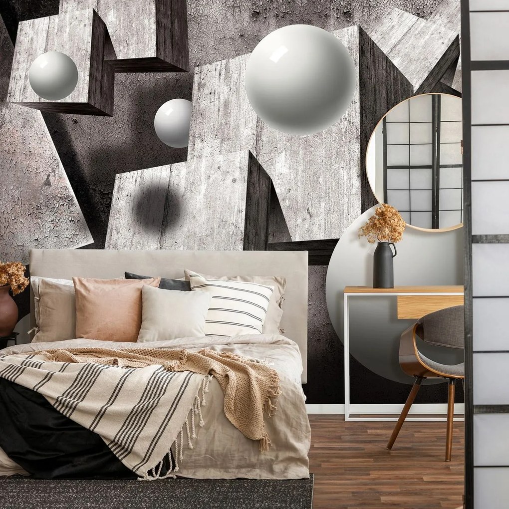 Fototapet - Elemente 3D geometrice gri (254x184 cm)