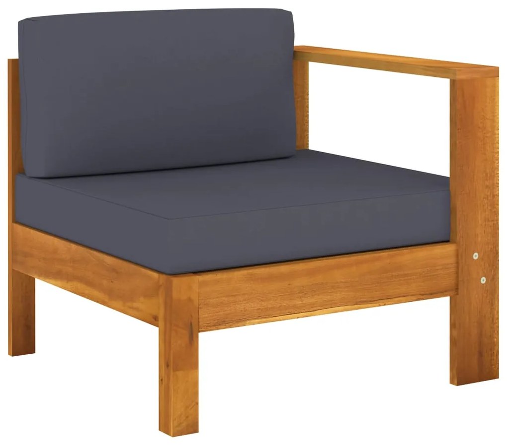 Canapea de mijloc cu 1 cotiera, gri inchis, lemn masiv acacia 1, Morke gra, Canapea de mijloc cu cotiera la stanga