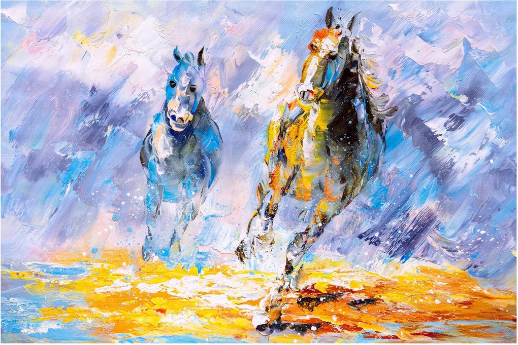 Tablou - Caii alergând, pictură în ulei (90x60 cm)