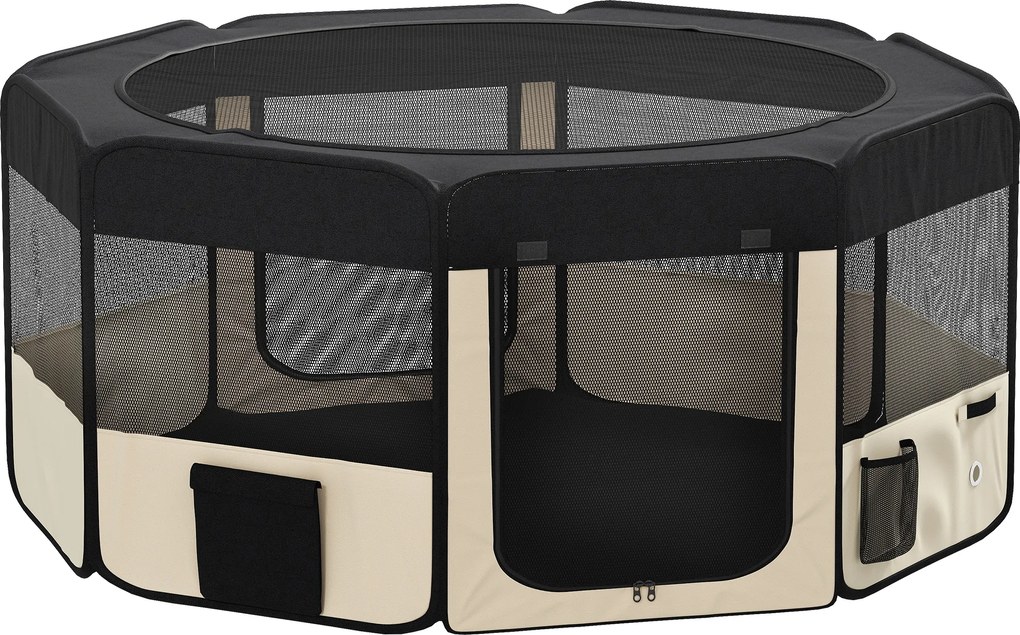 PawHut Parc Pliabil pentru Câini și Pisici Țarc Portabil pentru Animale Mici Impermeabil din Țesătură Oxford Ø90x41 cm Negru | Aosom Romania