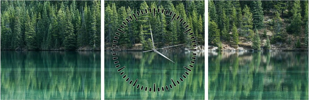 Tablou - Coniferi lângă lac (cu ceas) (90x30 cm)