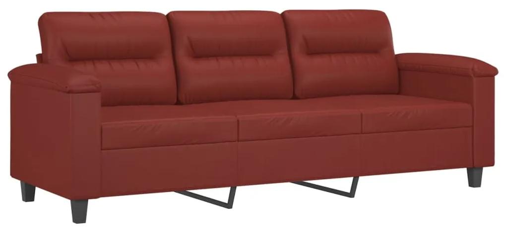 Canapea cu 3 locuri si taburet, rosu vin 180 cm piele ecologica Bordo, 210 x 77 x 80 cm