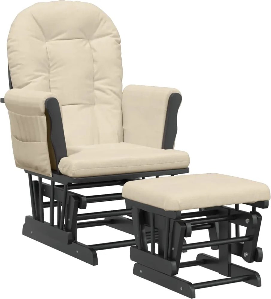 vidaXL Scaun glisant cu taburet, alb crem, material textil