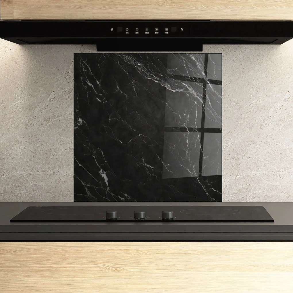 Panou Sticla Bucatarie, 100x100cm, Protectie aragaz, Antistropi, Termorezistent, Abstracte, Marble, Black Marble