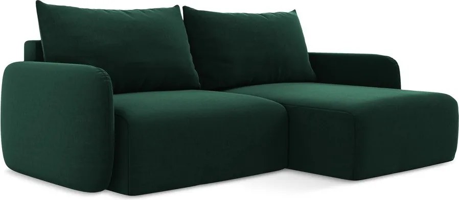 Colțar verde închis extensibil/cu spațiu de depozitare cu tapițerie din catifea (cu colț pe partea dreaptă/cu șezlong) Kalena – Makamii