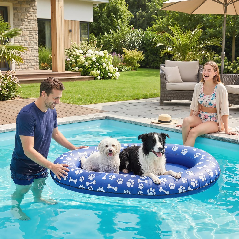 PawHut Barcă gonflabilă pentru câini Saltea de apă pliabilă plutitoare pentru câini cu mânere pentru câini până la 40kg 155x104x25cm Albastru | Aosom Romania