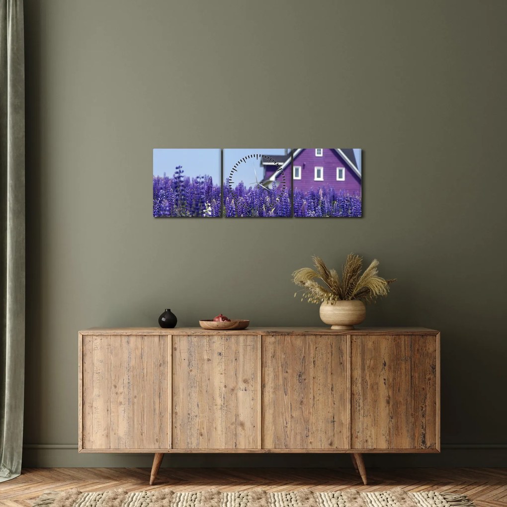 Tablou cu câmp de lavanda (cu ceas) (90x30 cm)