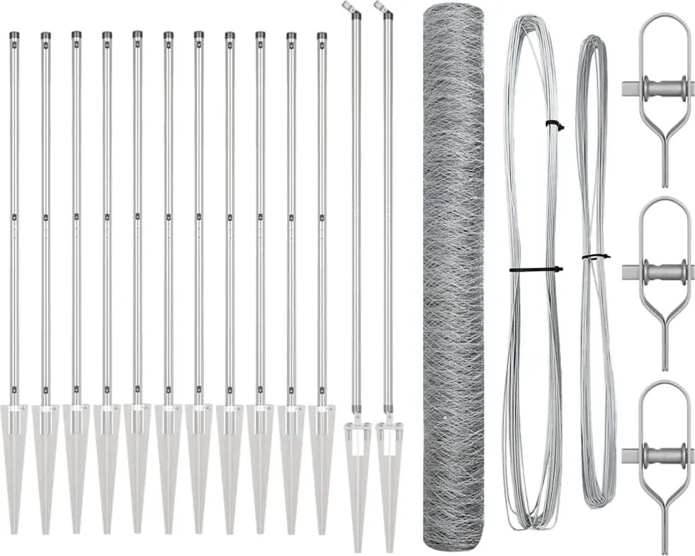 vidaXL Stâlp de gard. Argintiu 25 x 1,4 m (plasă de 50 mm) Oțel