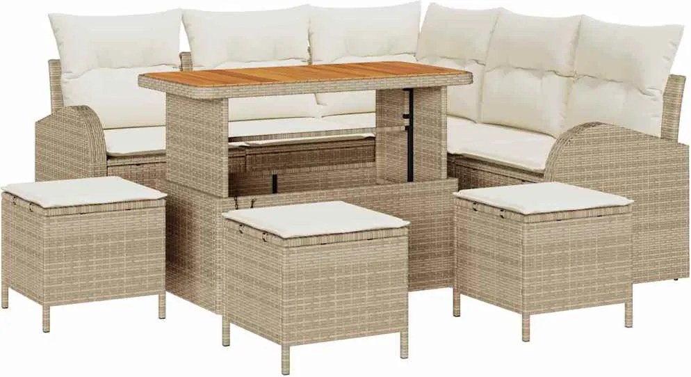 vidaXL Set de canapele pentru grădină cu pernă 9 pcs Bej și crem