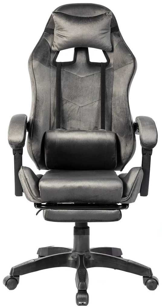 Scaun gaming, masaj în perna lombară, suport picioare, textil, Gri