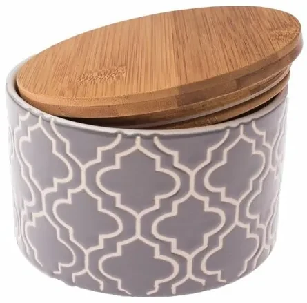 Caserolă ceramică cu capac din bambus, gri
