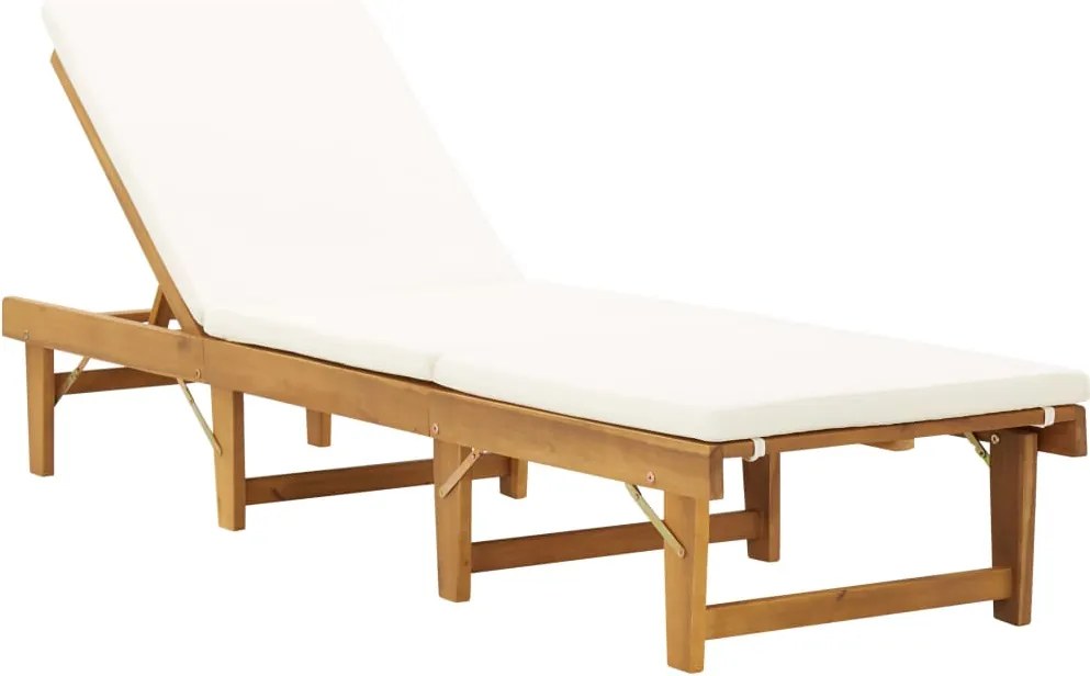 vidaXL Șezlong pliabil cu pernă, lemn masiv de acacia