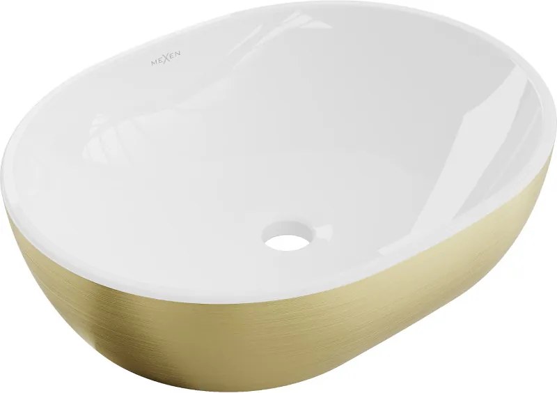 Mexen Viki chiuvetă deasupra blatului 48 x 35 cm, alb/auriu model linii - 21054817