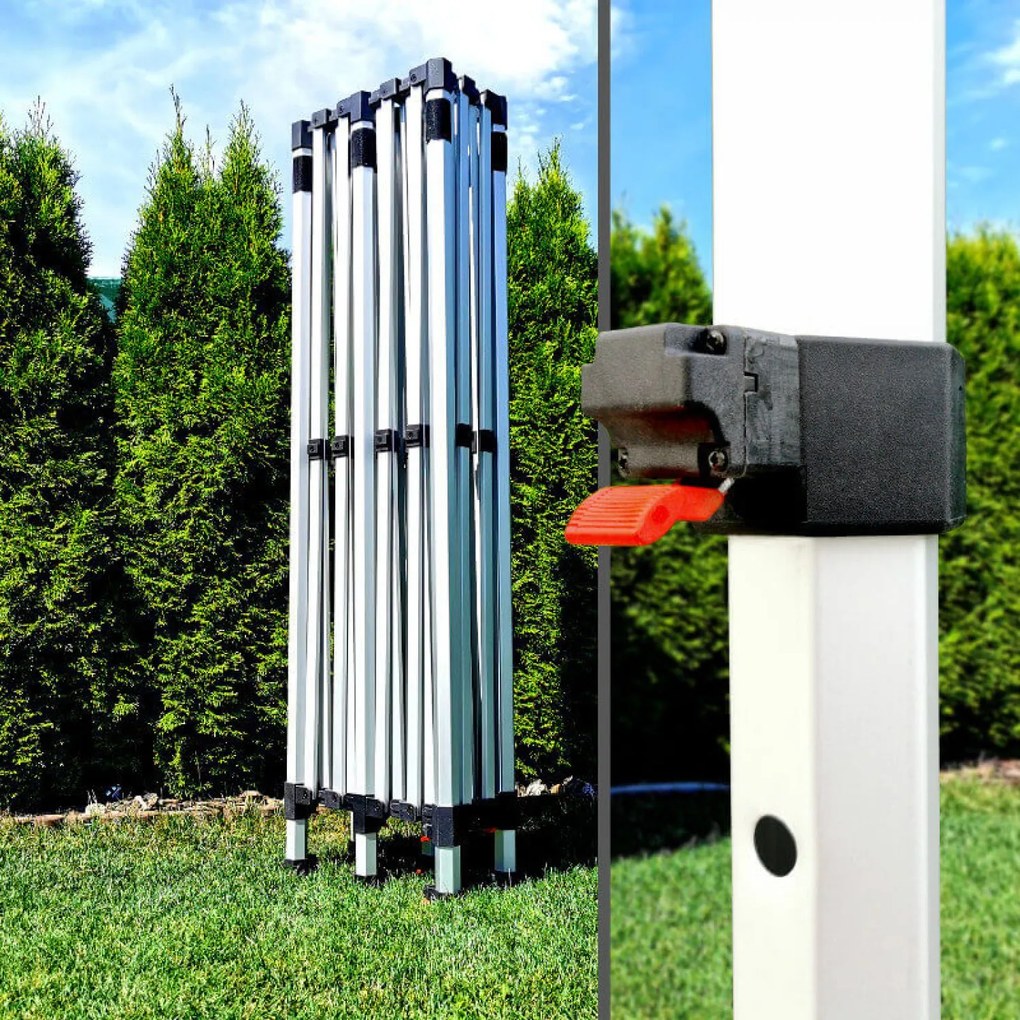 Cort pliant profesional din aluminiu 3x6 m: Acoperire rezistentă pentru evenimente comunitare și urbane - cu 3 pereți - Alb