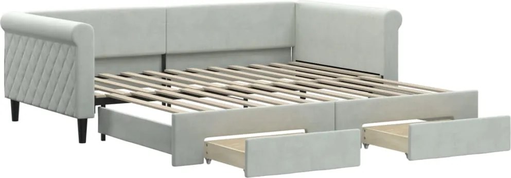 vidaXL Pat de zi cu extensie și sertare gri deschis 100x200 cm catifea