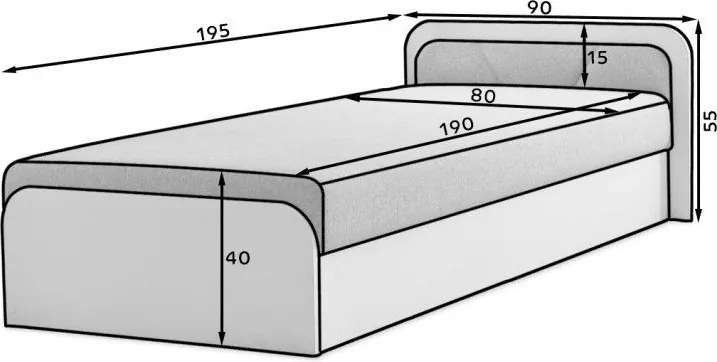 Pat galben ocru/bej tapițat/din placă aglomerată de lemn cu spațiu de depozitare cu saltea 80x190 cm Parys – ELTAP