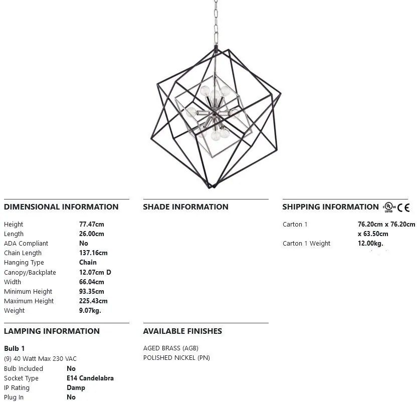 Lustra suspendata LUX design geometric ROUNDOUT nichel lustruit, cu 9 surse de lumina