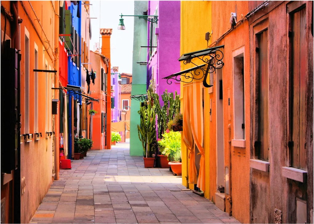 Tablou pe sticlă - Casa colorată în Burano, Veneția (70x50 cm)