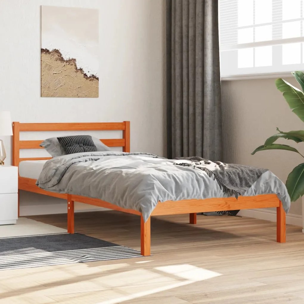 vidaXL Cadru pat fără saltea, maro ceruit, 75x190 cm, lemn masiv pin