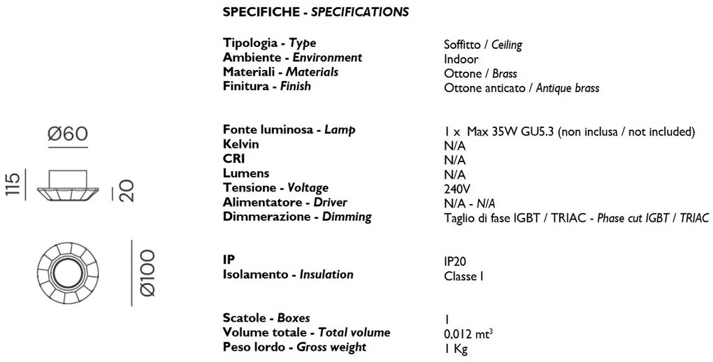 Spot incastrabil cu aspect antique brass diametru 10cm MINI 208.09.OO